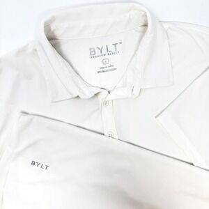 BYLT Premium Basics Mens White Drop-Cut Polo Shirt Size Large Athletic Golf Tech